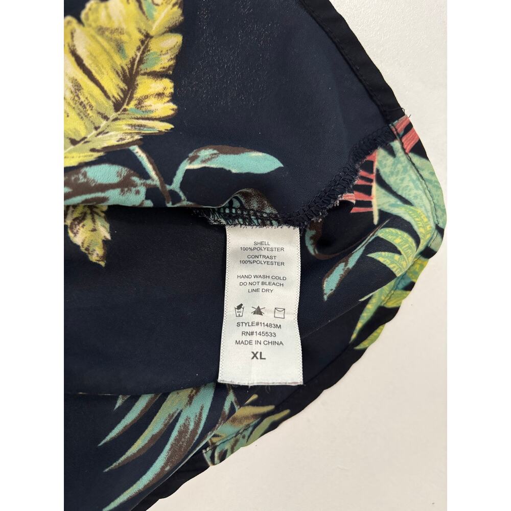 W5 Tropical Palm Print Sleeveless Blouse Black Floral Back Zip Top XL 11483M - Picture 5 of 6